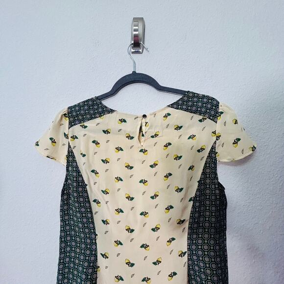 Anthropologie Maeve Fluttered Oak Silk Blouse Top Colorblock Ruffle Hem Sz 8 Md - Picture 12 of 12